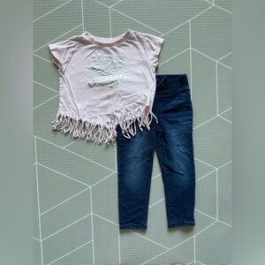 Tictactoe|Baby girl/toddler BOHO girly western set, Blue Jeans & fringe top•3T